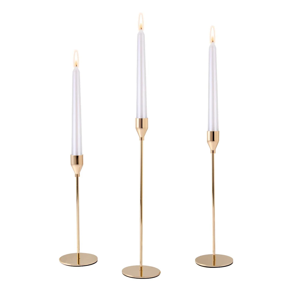 Set of 3 Gold Metal Candlestick Holders