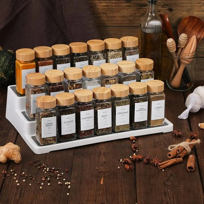 Square Glass Spice Jars HI with Bamboo Wood Lid