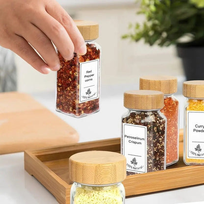 Square Glass Spice Jars HI with Bamboo Wood Lid