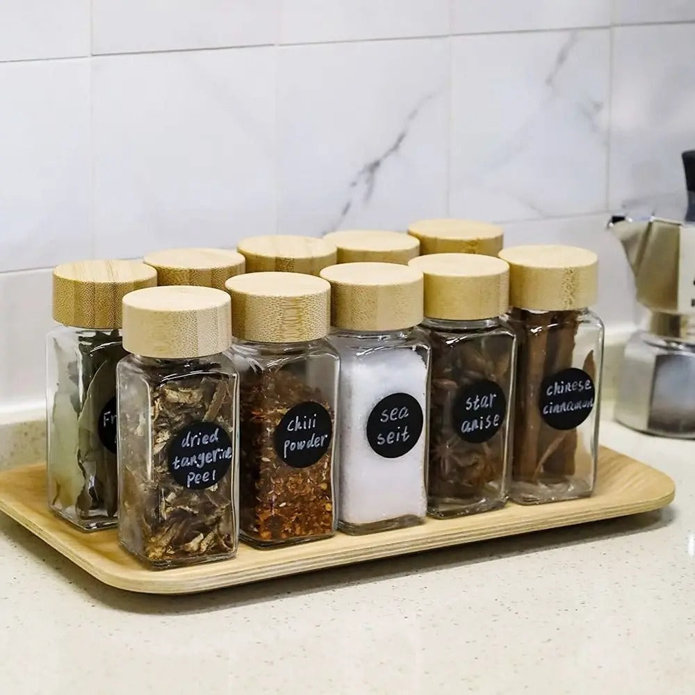 Square Glass Spice Jars HI with Bamboo Wood Lid