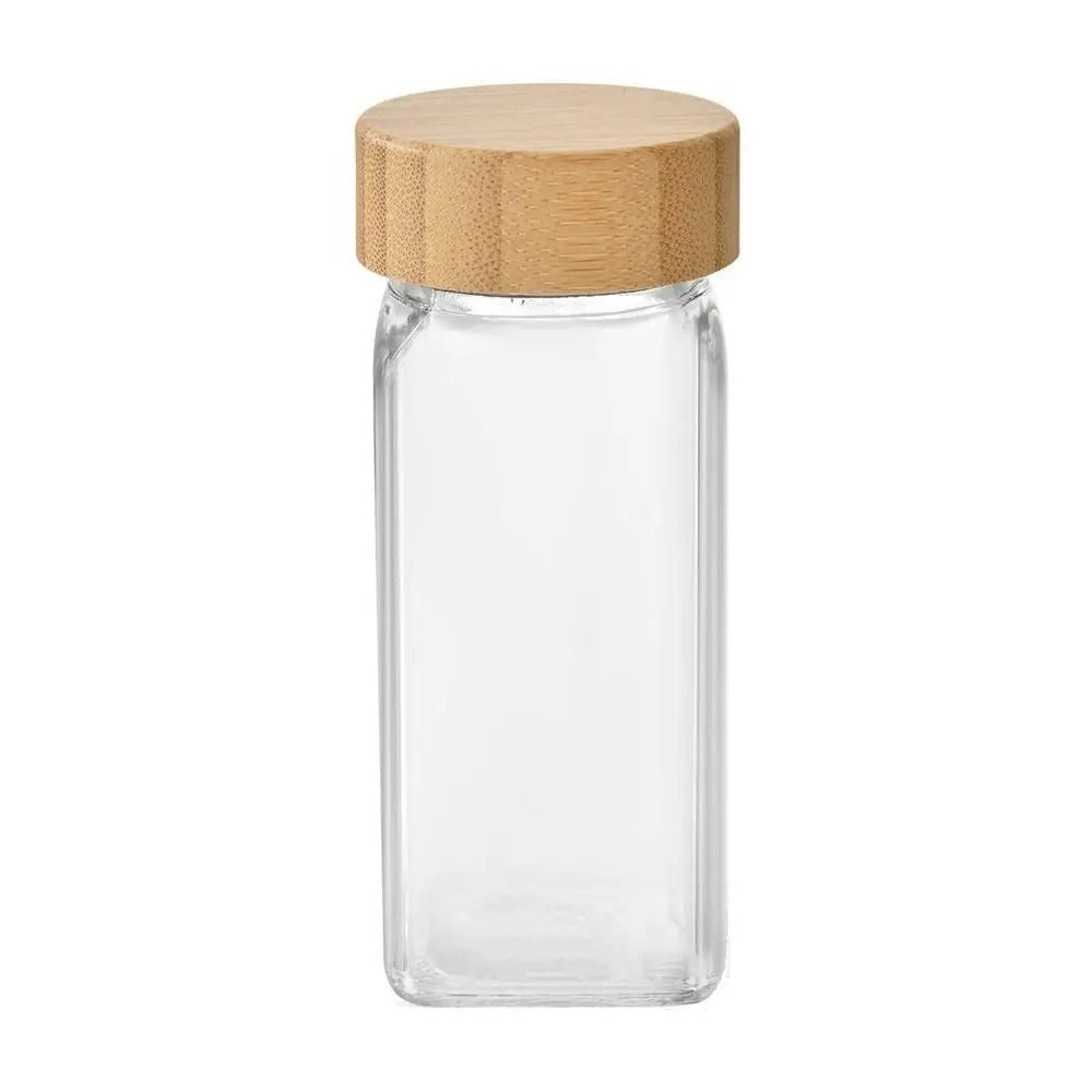 Square Glass Spice Jars HI with Bamboo Wood Lid